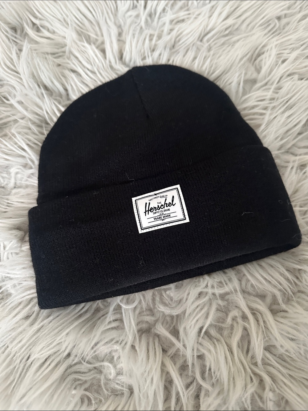 Herschel Supply Company Black Knit Cuff Beanie with Logo Patch